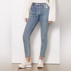 AGOLDE Women's Nico High Rise Blue Jeans Chewed Hem